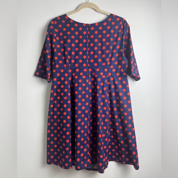 Cherry Velvet Plus Blue.Red Polka Dot Retro Rockabilly 100% Cotton Dress Size 2X - Picture 4 of 13